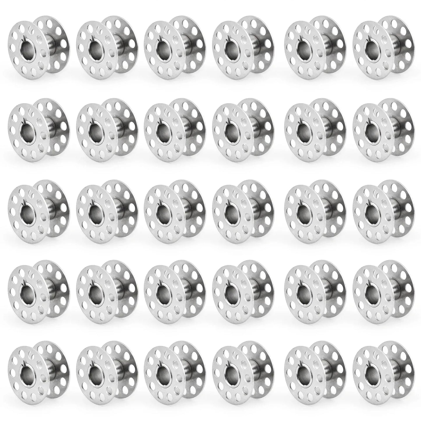 Bobinas de Metal vacías para máquina de coser, carrete de acero inoxidable, Brother Janome Singer. 10-50 piezas