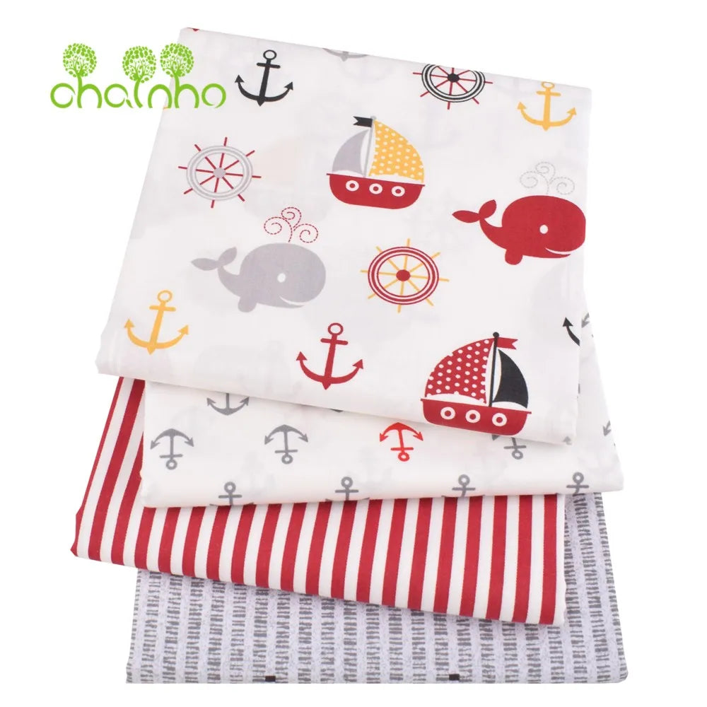 Tela de algodón de sarga estampada, Material de costura, serie Ocean, 25C21