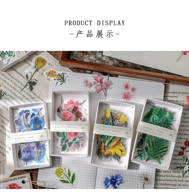 40 unids/bolsa planta naturaleza flor decorativa PVC pegatina de resina epoxi