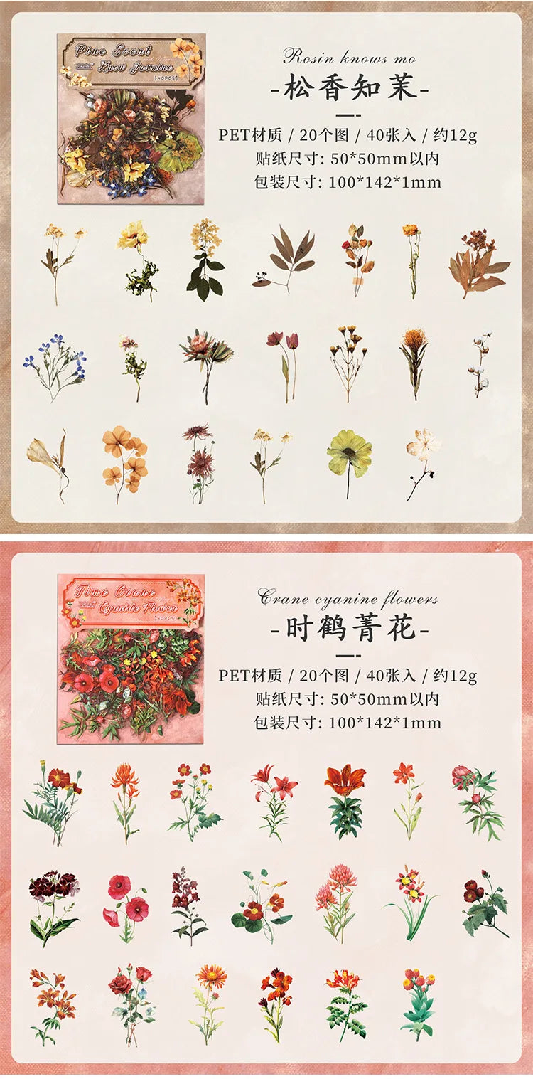 Paquete de pegatinas de jardín botánico, 40 Uds., calcomanías impermeables de plantas y flores