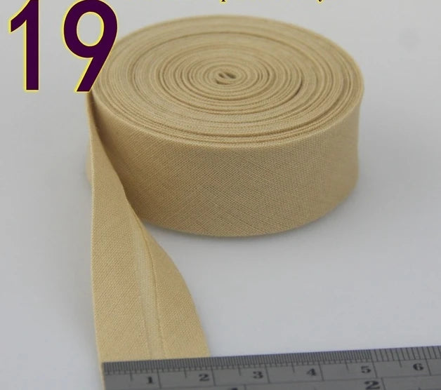 Sesgo, cinta al bies 100% de algodón, 20mm de ancho, 3/4 ",  con pliegue planchado, 5 mts