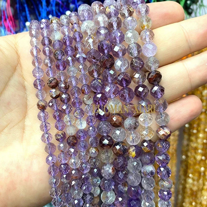 Piedra Natural redonda facetada AAA, mostacillas espaciadoras sueltas para fabricación de joyería