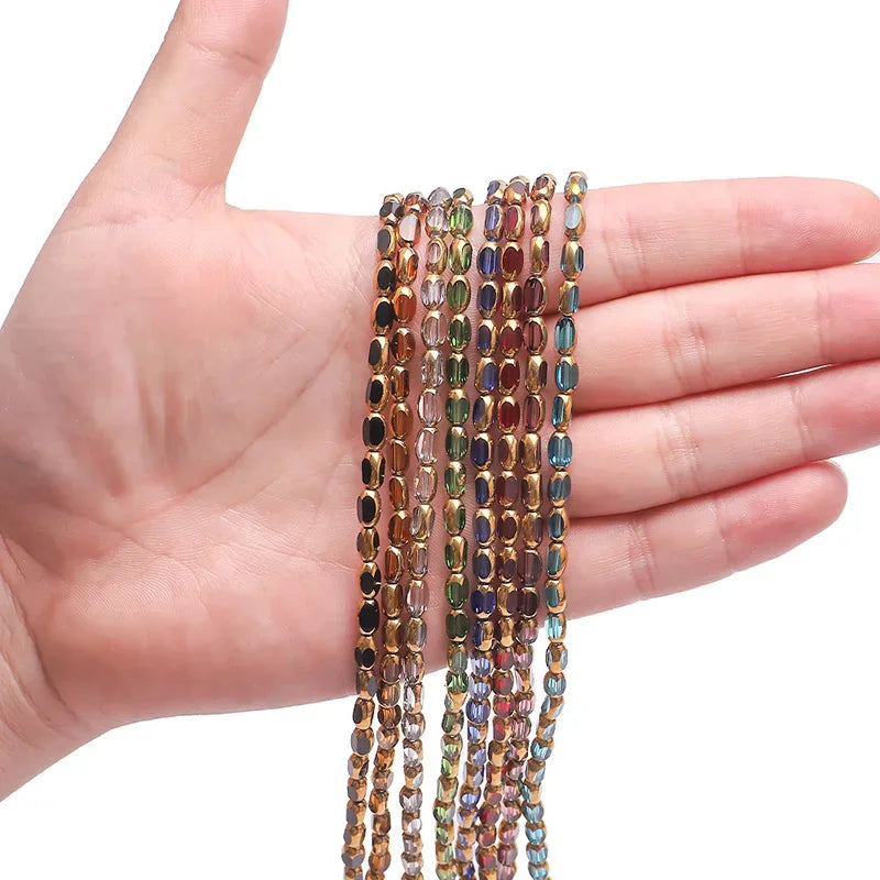 Mostacillas de cristal austriaco chapadas en dorado, cadenas de 50 piezas, cuentas ovaladas