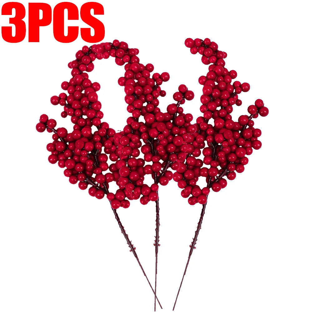 Simulación de bayas rojas artificiales, ramas de frutas navideñas para árbol de Navidad, adornos de mesa, decoración de corona