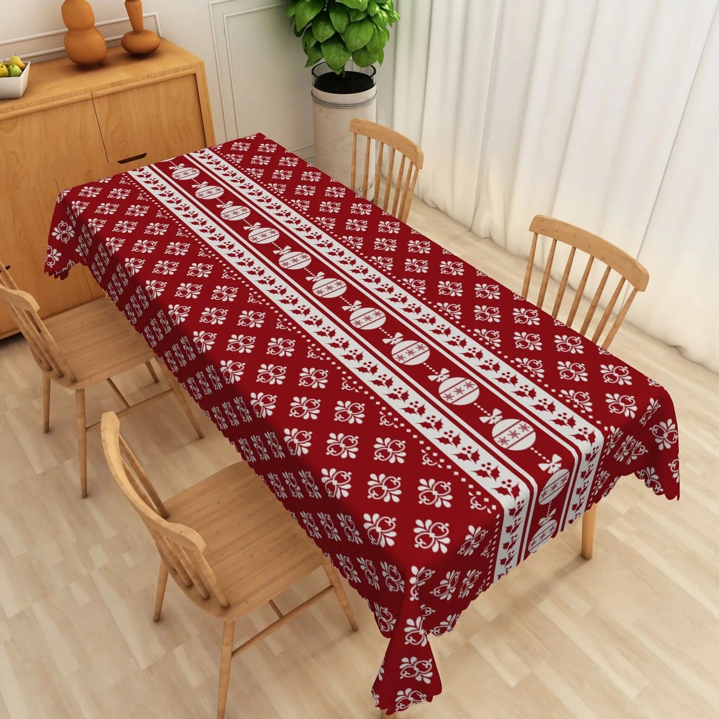Mantel de poliéster impermeable con diseño navideño rojo