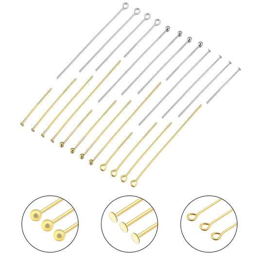 50-100 unids/lote 15-70mm alfileres de cabeza plana y de bola, de acero inoxidable y chapados en oro