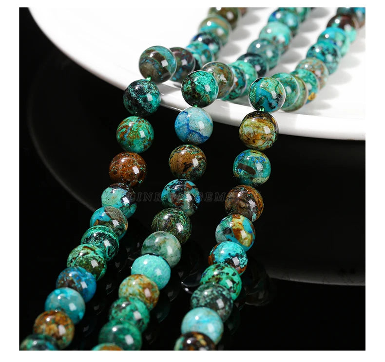 Mostacillas de piedra de crisocola de azurita natural, redondo para fabricación de joyas, 6, 8, 10mm