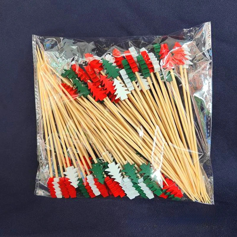 50 unids/set palitos de fruta de Navidad de bambú desechables