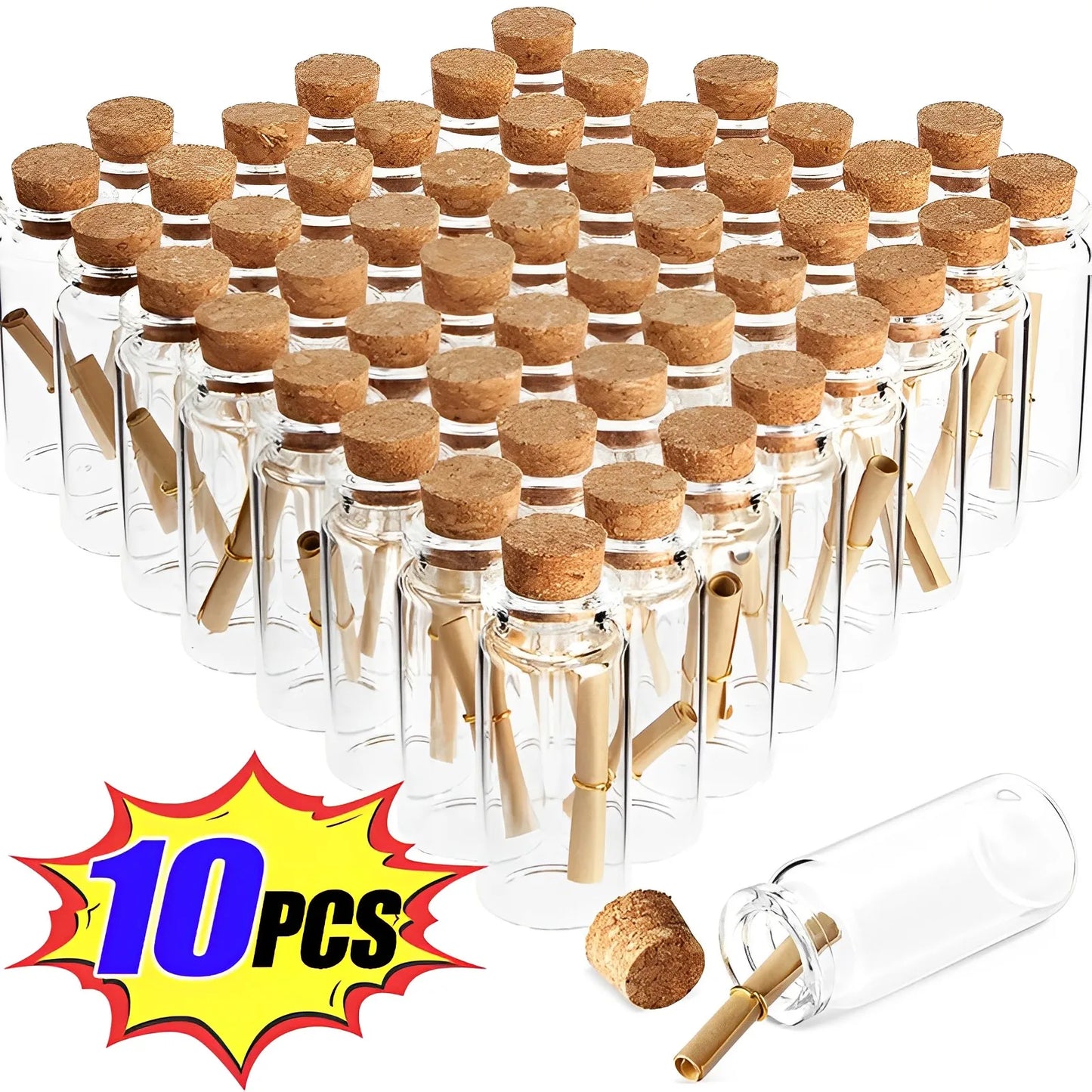 10 Uds 5/7/8/10/12/15/20ml Mini botellas de vidrio con tapones de corcho