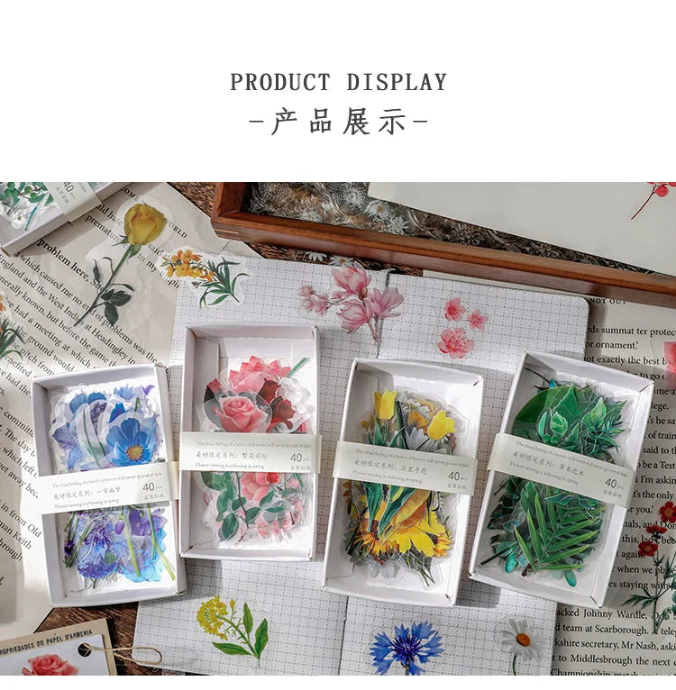 40 hojas de stickers vintage de plantas y flores