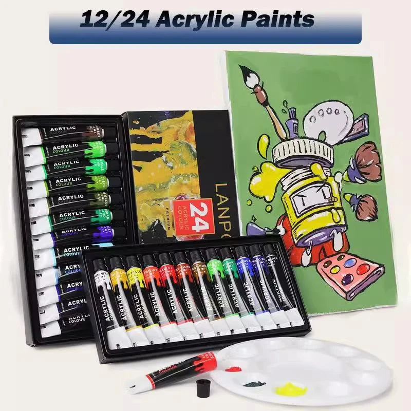 Juego de pintura acrílica metálica profesional, tubos de 12/24 colores y 12 ml.