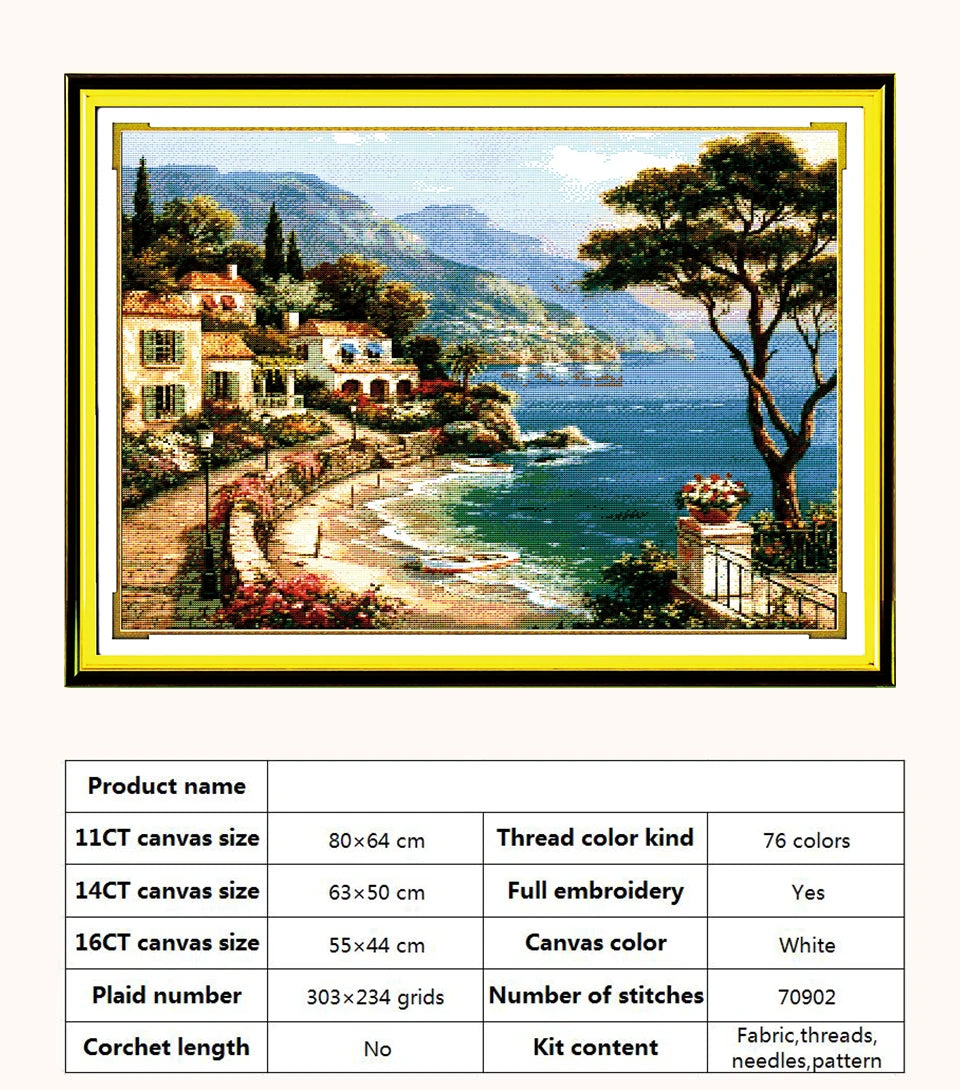 Kit de punto de cruz para manualidades,  con patrones de paisaje con Casa o cabaña,  11CT, 14CT, 16CT, DMC