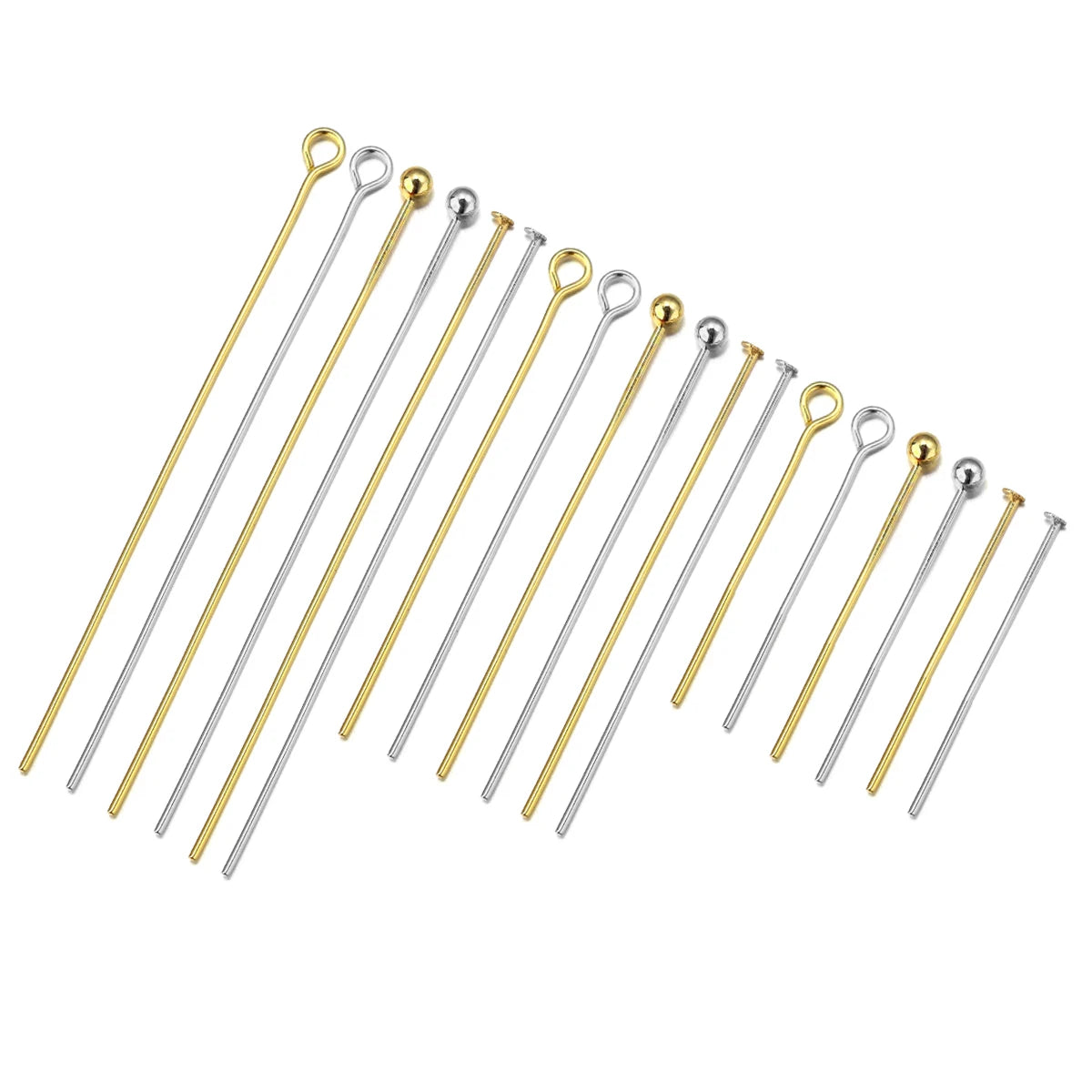 50-100 unids/lote 15-70mm alfileres de cabeza plana y de bola, de acero inoxidable y chapados en oro