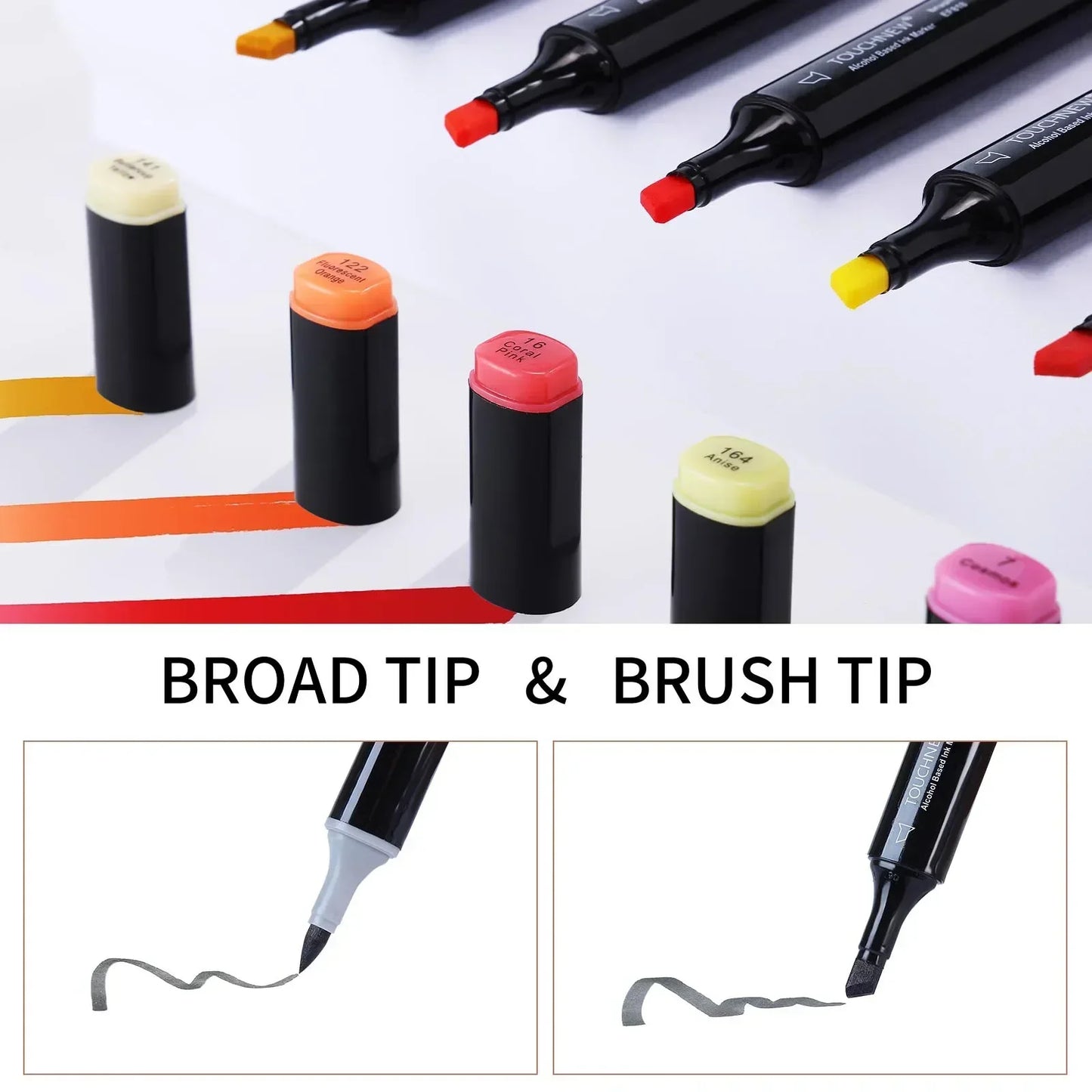 Rotuladores de doble punta suave, TOUCHNEW 30/60/80 colores con punta pincel y cincel para artistas adultos