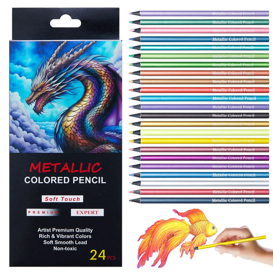 Juego de lápices de colores metálicos para dibujar, 12/24 colores