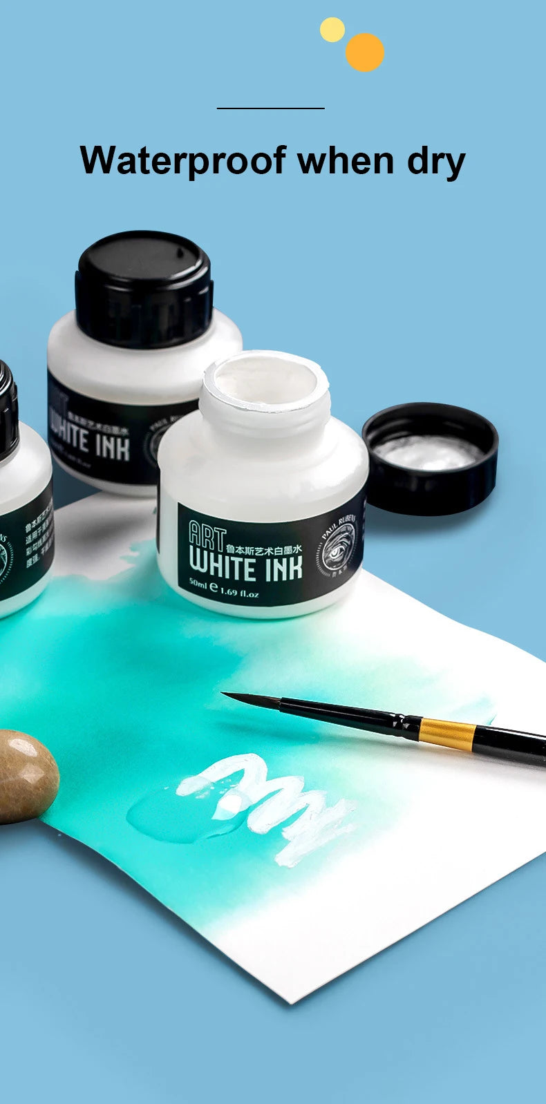 Tinta Blanca para Dibujo Paul Rubens Cartoonist de 50 ml para Pintura Artística con Pincel o Plumilla, Tinta Blanca Altamente Opaca para Resaltos y Correcciones