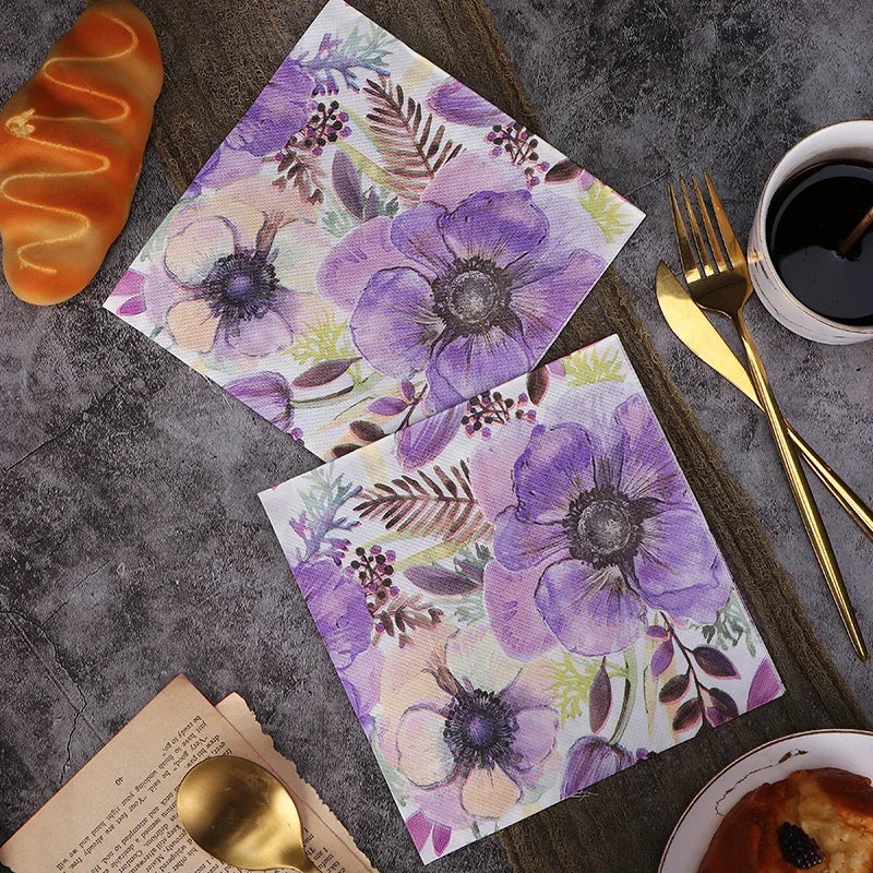 Servilletas coloridas de flores moradas, de papel 20 piezas/pac de 2 capas