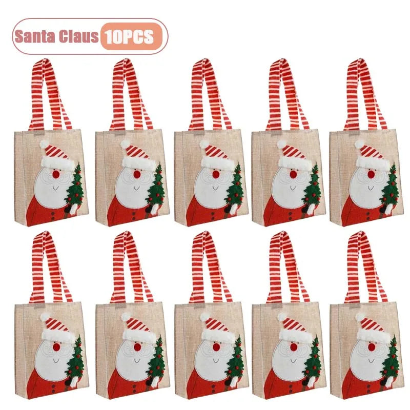 Bolsas de arpillera de Navidad con diseño de Papá Noel y muñeco de nieve, 1-10 Uds.