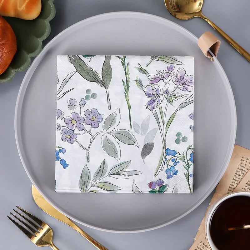 Paquete de 20 Servilletas de Papel Desechables con Diseño de Plantas y Flores, 33x33cm, Decoupage