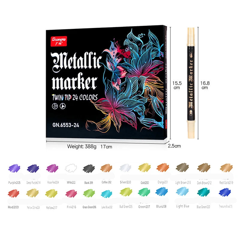 Rotuladores metálicos de pincel, para manualidades de Manga, 12/24/36 colores