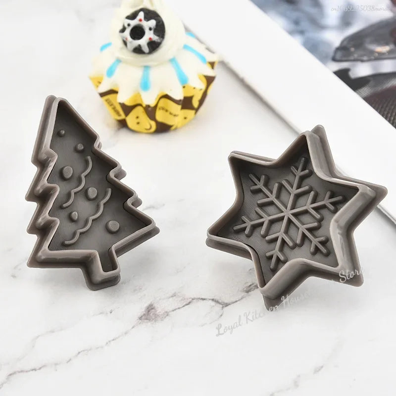 4 Uds. Moldes para galletas de Navidad, cortador de galletas 3D de plástico
