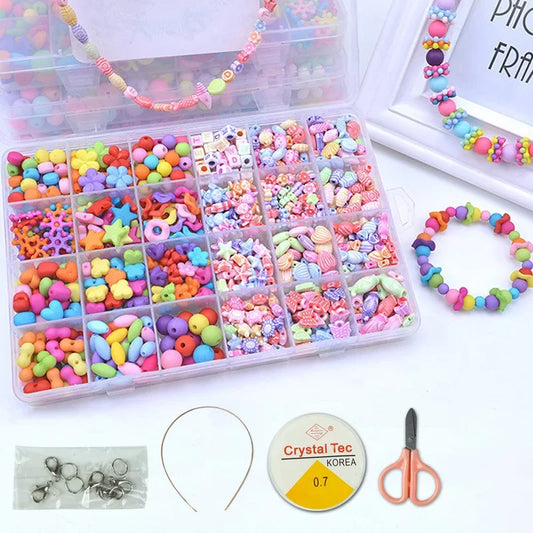 Juguetes de manualidades con cuentas para niños, cuentas espaciadoras sueltas creativas, pulsera, collar, 24 rejillas, conjunto de joyería.