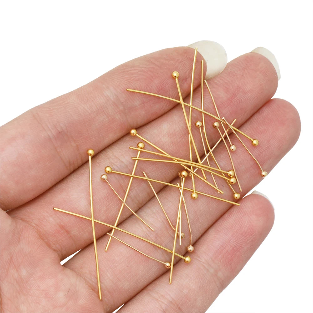 100/50 Uds. Cabezas de acero inoxidable, de cabeza plana, de bola de Color dorado para accesorios de joyería