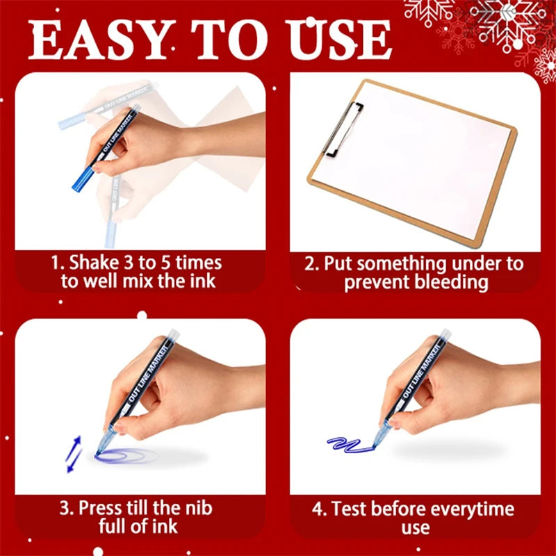 Rotuladores brillantes, bolígrafos de contorno para dibujar y escribir con purpurina 12/24