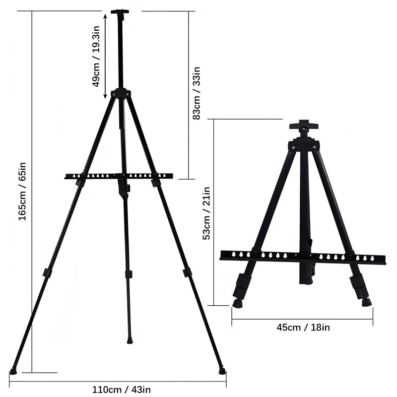 Caballete de dibujo de metal portátil,  ajustable, diseño de viaje plegable