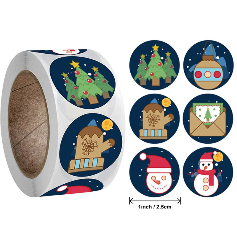 Etiquetas stickers adhesivas con sello de tema navideño, 100-500 Uds.