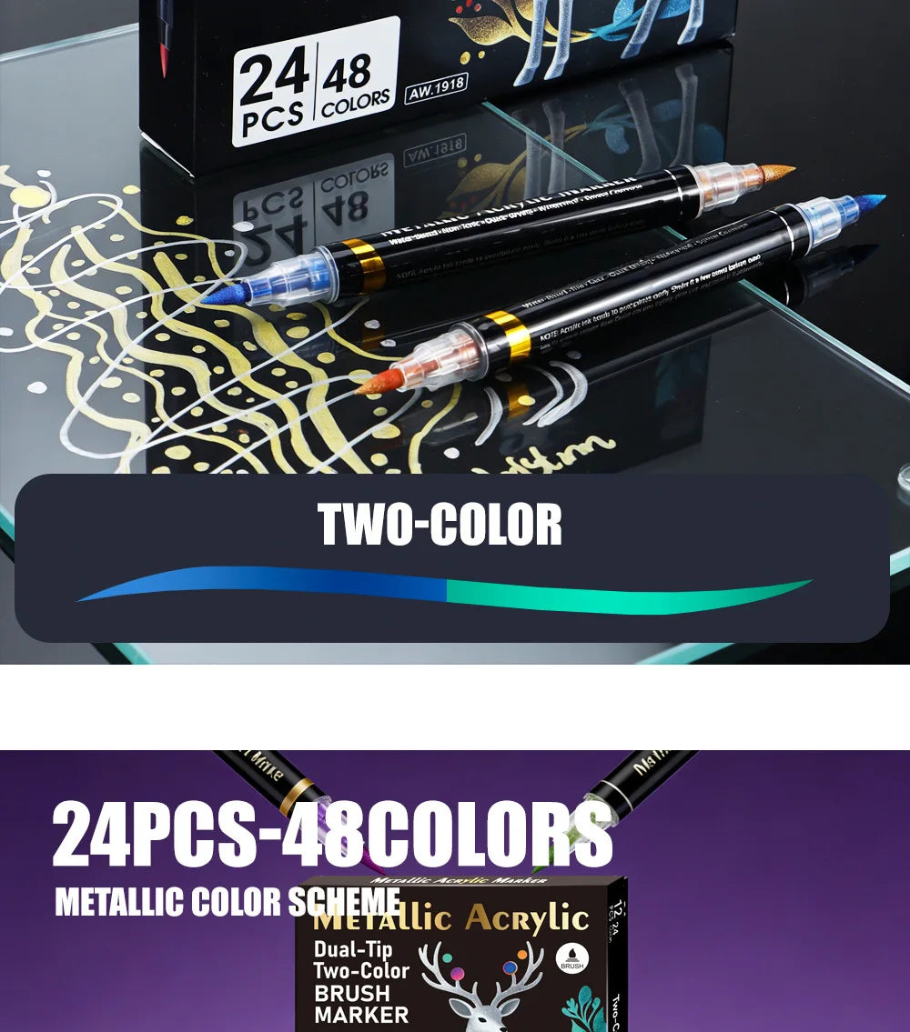 Rotulador acrílico con tinta a base de agua, disponible en 6, 12 y 24 colores, con doble punta