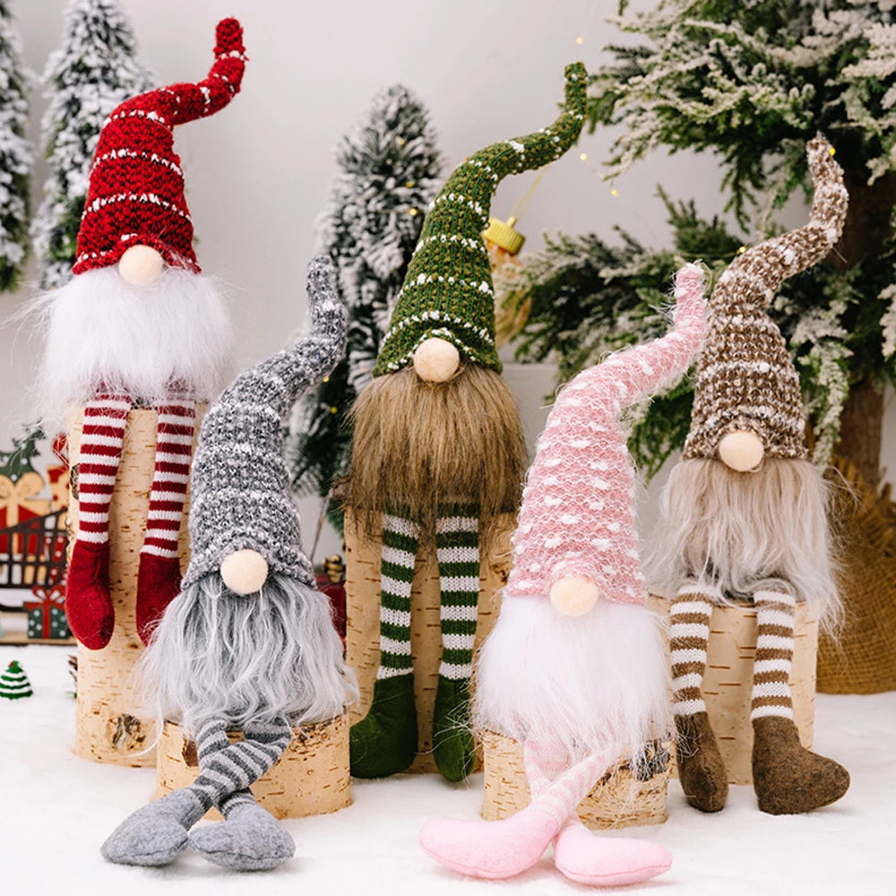 Muñeco de pierna larga de Navidad, adorno tejido a mano de felpa, muñeco sin rostro
