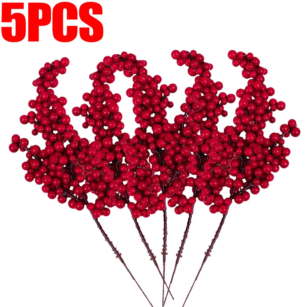 Simulación de bayas rojas artificiales, ramas de frutas navideñas para árbol de Navidad, adornos de mesa, decoración de corona