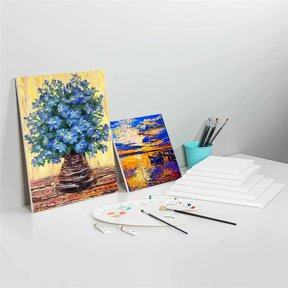 Lienzo de arte blanco, para pintura al óleo acrílica, madera + lienzo de algodón, 6 uds.