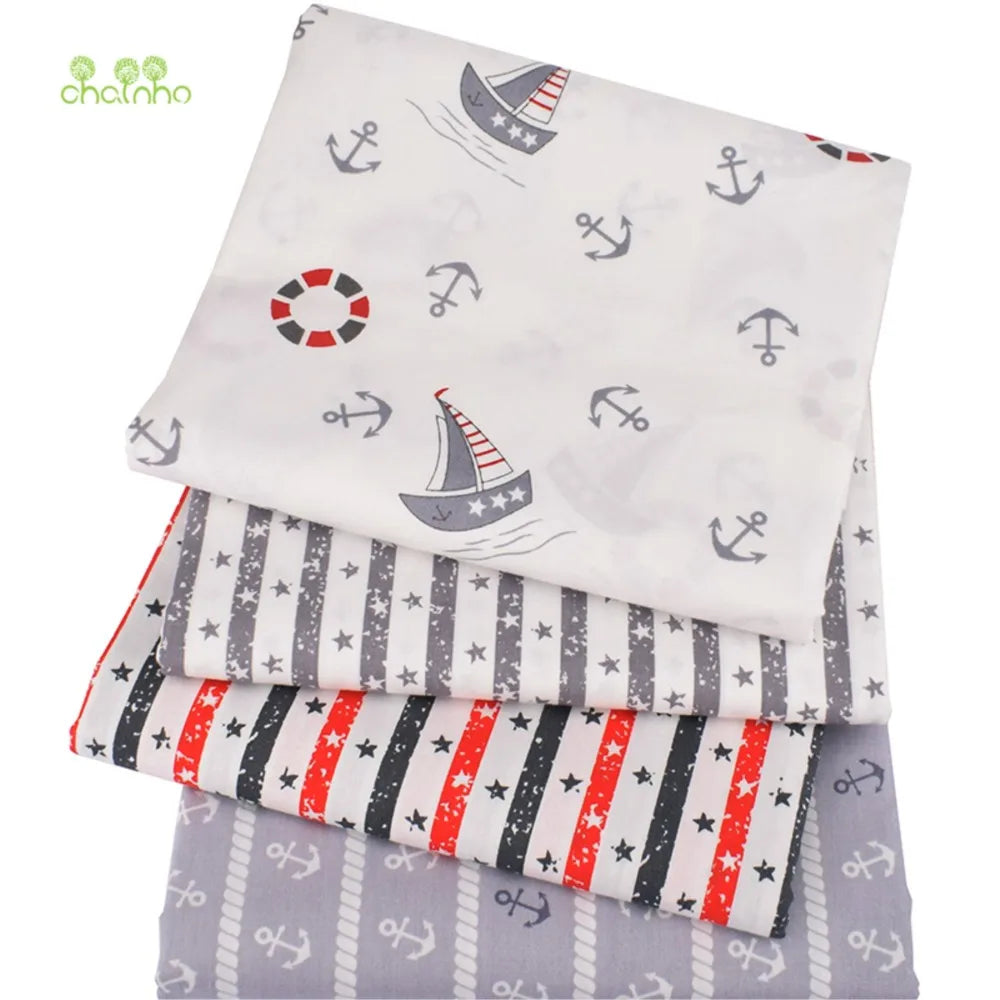 Tela de algodón de sarga estampada, Material de costura, serie Ocean, 25C21