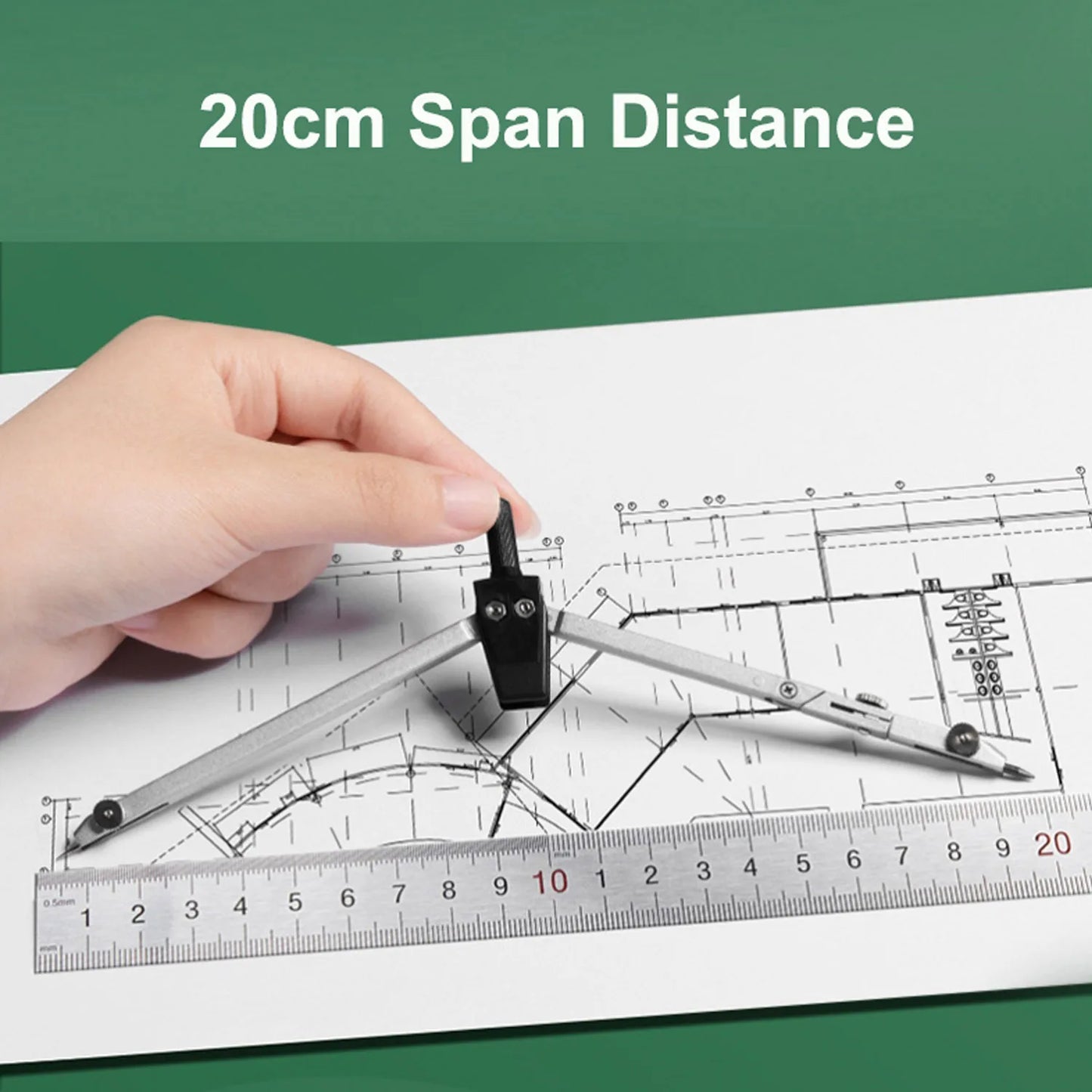 Juego de geometría con brazo oscilante de 7,8 pulgadas, juego de divisor transportador, regla de cuadrados, compás
