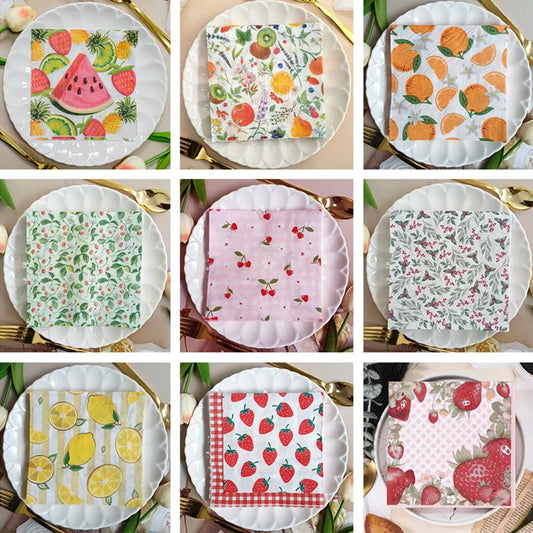 Paquete de 20 Servilletas de Papel con Estampado de Frutas