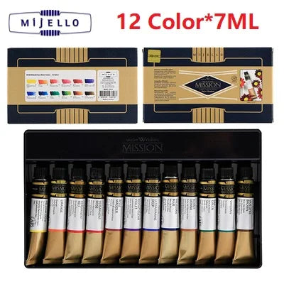 Mijello Misson- acuarela, pincel de dibujo artístico, suministros de arte, 36/34/24/12 colores
