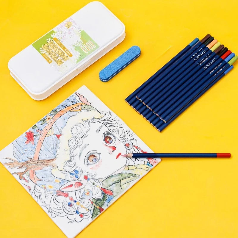 Juego de 10 lápices de colores de cerámica para arte bajo vidriado, lápiz soluble en agua.