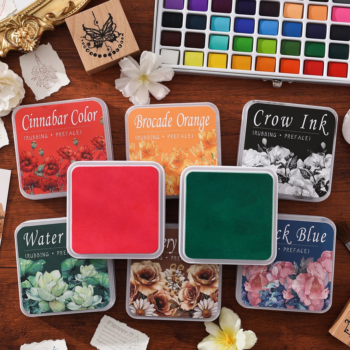 Almohadilla de tinta neutra de algodón ecológico, 16 colores, 1 ud.