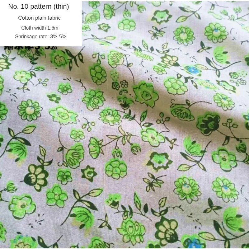 Tela estampada de algodón puro por metros, textil fino, transpirable, Verde
