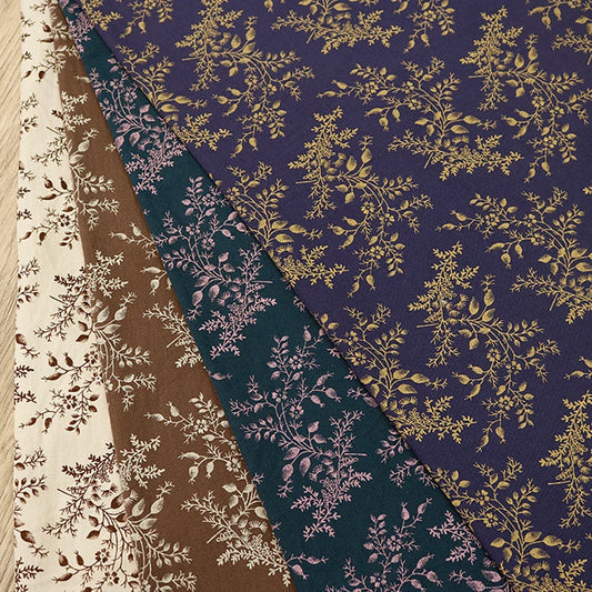 Tela de Algodón con Estampado de Flores y Plantas