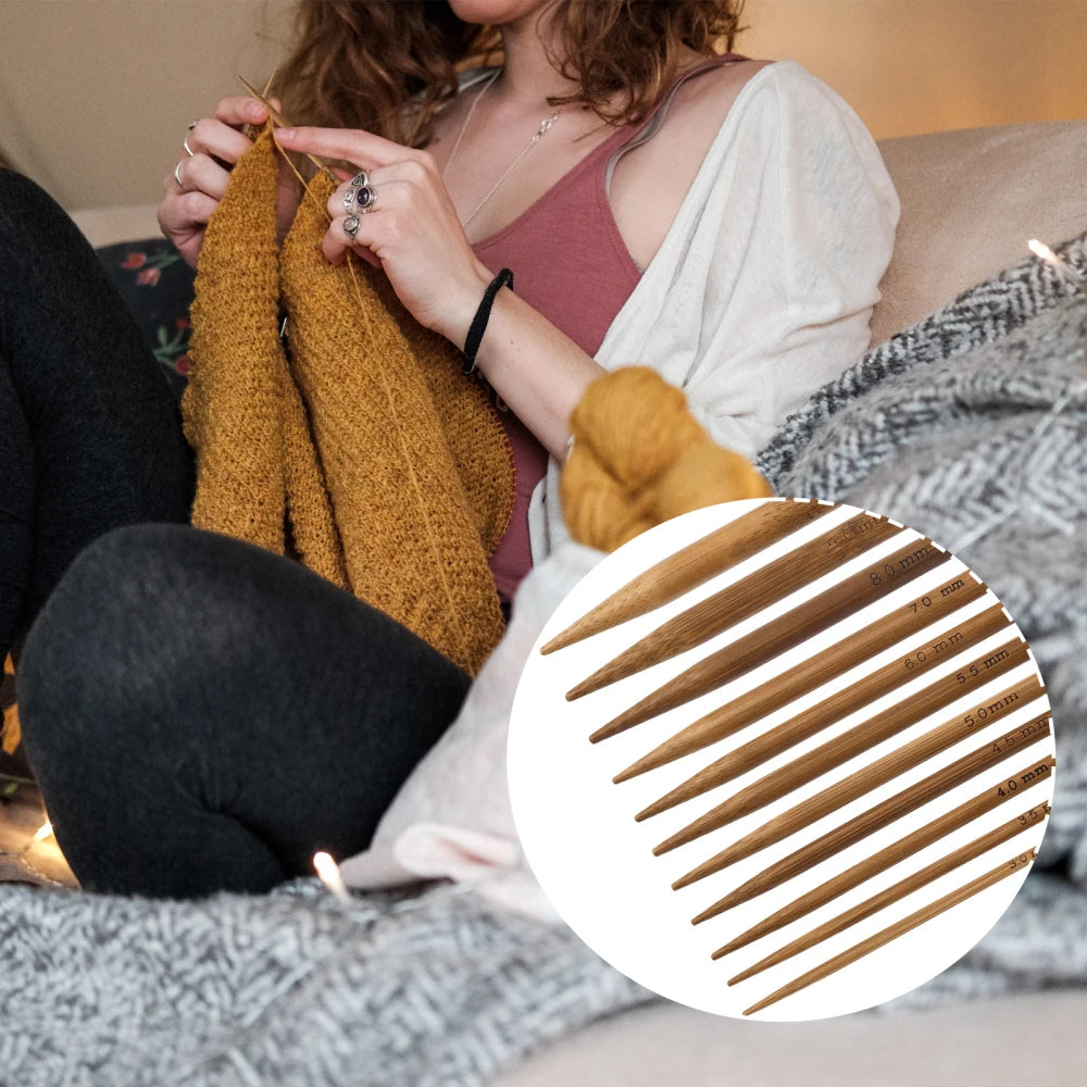 Palillos de tejer de bambú de 3-10mm, agujas circulares con aro de tubo de acero inoxidable para tejer a mano