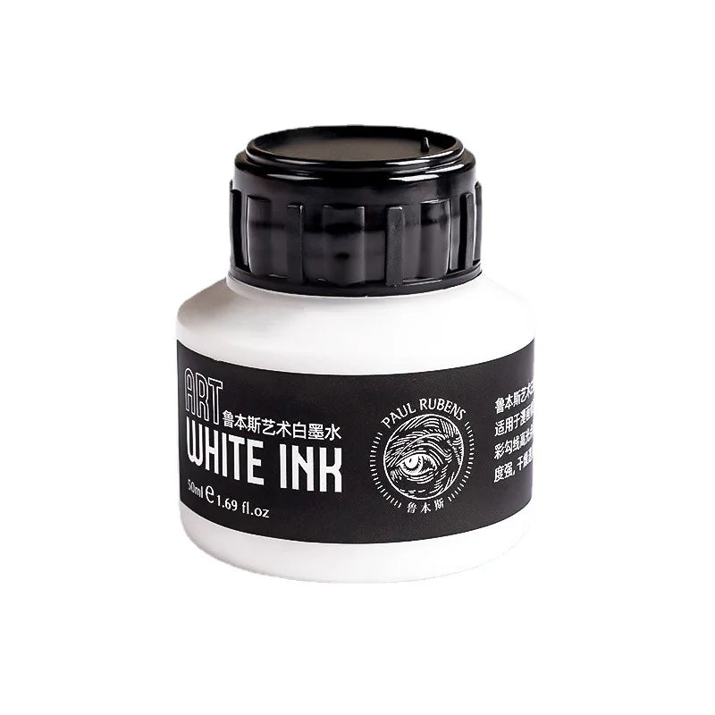 Tinta Blanca para Dibujo Paul Rubens Cartoonist de 50 ml para Pintura Artística con Pincel o Plumilla, Tinta Blanca Altamente Opaca para Resaltos y Correcciones
