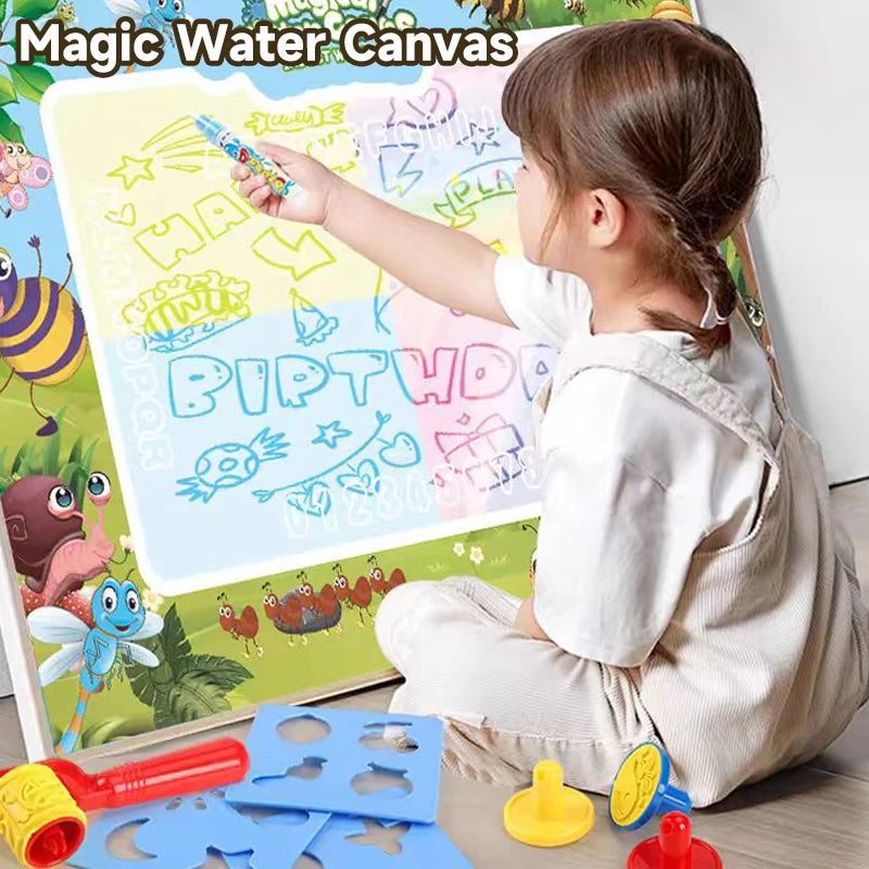 Alfombra mágica para dibujar con agua y para colorear, 100x80CM, pintura de acuarela, almohadilla, bolígrafos mágicos reutilizables.