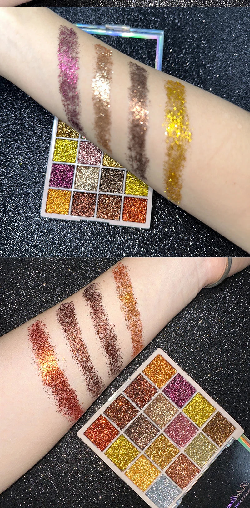 Paleta de sombra de ojos con purpurina de 16 colores, brillo multicolor, acabado de lentejuelas brillantes, maquillaje facial corporal, maquillaje para fiesta y escenario