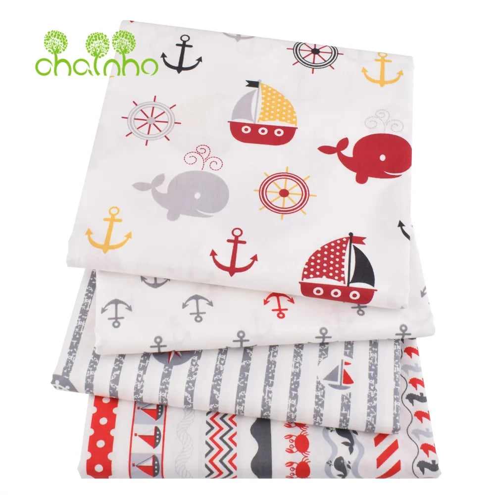 Tela de algodón de sarga estampada, Material de costura, serie Ocean, 25C21