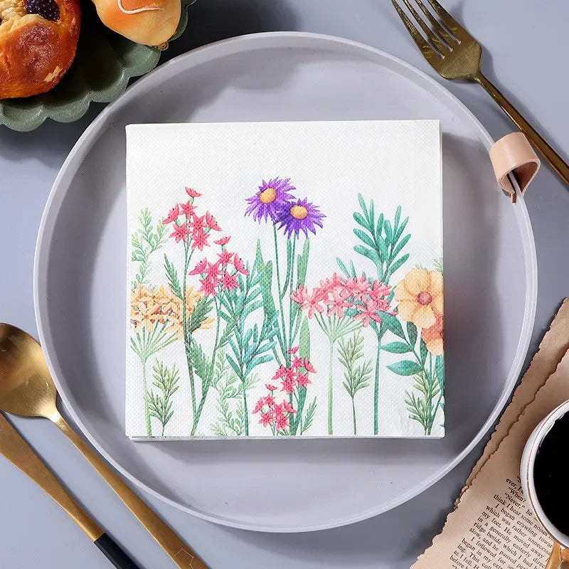 Paquete de 20 Servilletas de Papel Desechables con Diseño de Plantas y Flores, 33x33cm, Decoupage