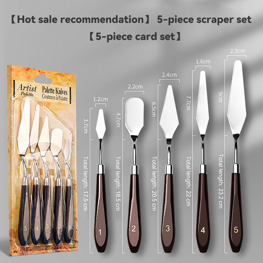 3/5/7 unids/set paleta cuchillo y espátula de acero inoxidable para pintura al óleo, mango de madera