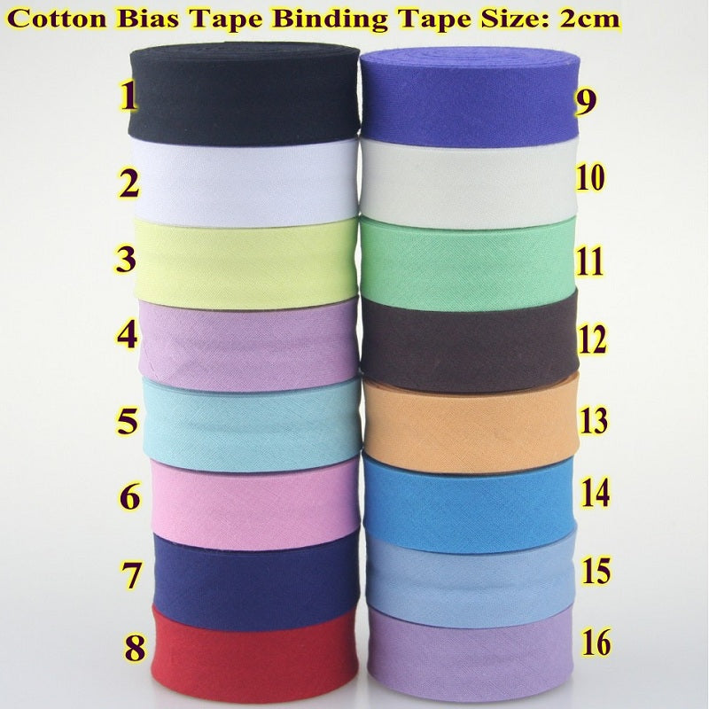 Sesgo, cinta al bies 100% de algodón, 20mm de ancho, 3/4 ",  con pliegue planchado, 5 mts